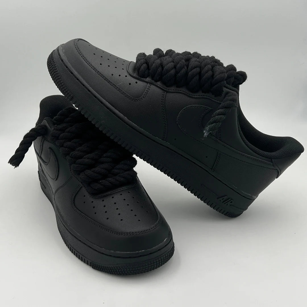 Custom Nike AIR Force 1 Sneaker - Rope Full Black